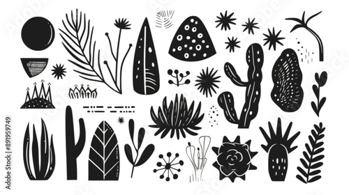 Set of minimalistic doodle elements isolated on white background in trendy boho, bauhaus style. Swiss bauhaus y2k brutalist design, hand drawn black elements. minimalistic vector. Illustrations