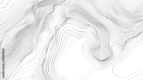 Abstract Topographic line map background. White curved soft lines shiny hair topographic contours terrain texture. Ocean topographic line map with curvy wave. minimalistic vector. Illustrations