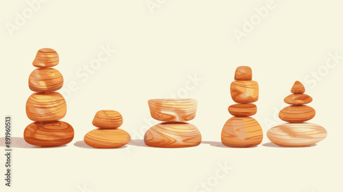 Stacks of balanced decorative wooden pieces in row. minimalistic vector. Illustrations