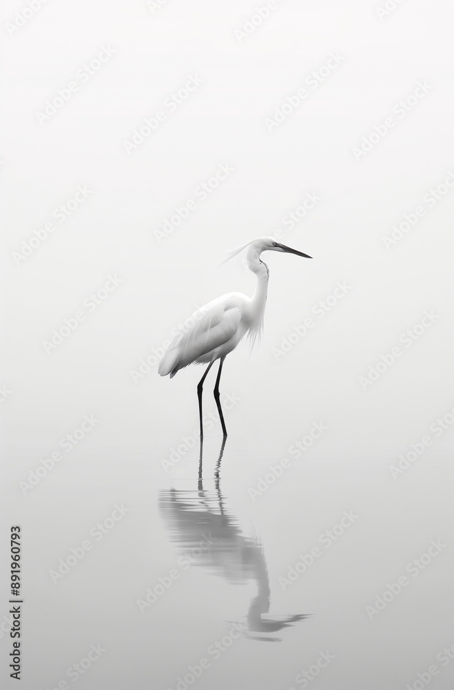 Obraz premium A bird in water against a foggy minimalist background.