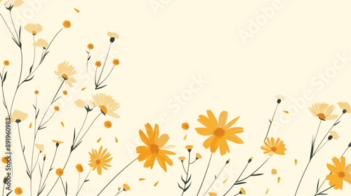 Minimalistic floral design with golden chamomile or calendula flower. Floral background for text, cards, posters or banners. minimalistic vector. Illustrations