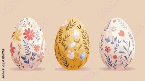 Easter eggs with blooming flowers. minimalistic vector. Illustrations