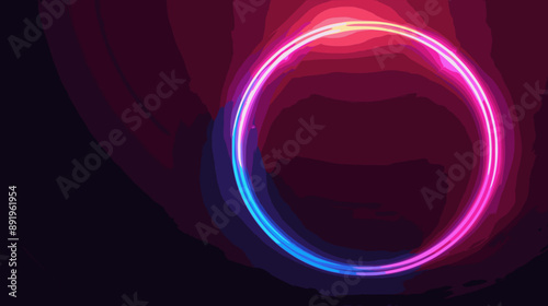 Neon glowing circle rays, light round lines in the dark, planet style neon wave lines. Energetic electric concept design for wallpaper, banner, background. minimalistic vector. Illustrations