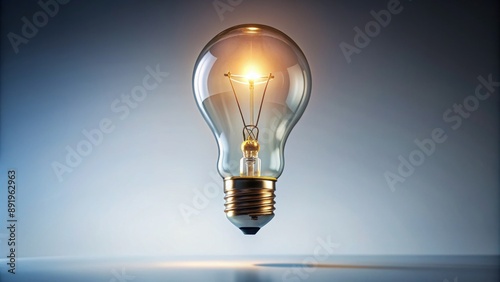 Illuminated light bulb suspended in mid-air against a pristine white background, symbolizing innovative thinking and creative problem solving.