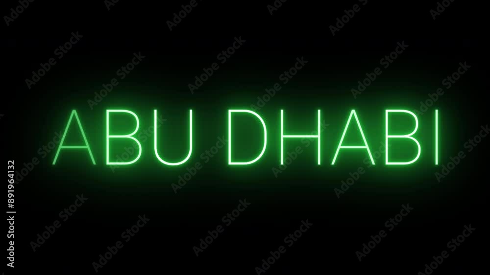 Flickering neon green Abu Dhabi text animated on a black background Flickering neon green Abu Dhabi text animated on a black background
