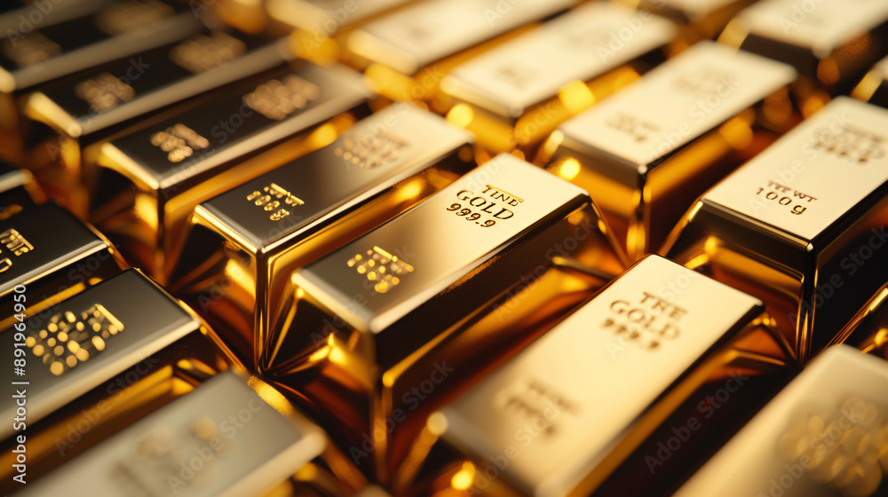 Precious shiny gold bars as a background for finance and banking concepts, emphasizing trade in precious metals. Precious shiny gold bars as a background for finance and banking concepts, emphasizing trade in precious metals.