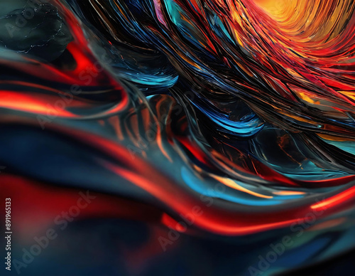 Detailed view of a vibrant and lively abstract painting, showcasing a variety of colors, shapes, and textures. The brushstrokes and layers of paint create a dynamic and visually composition.