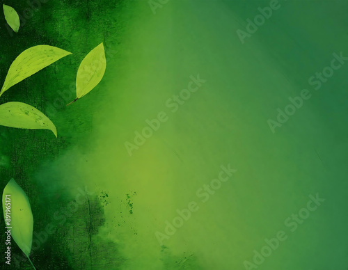 Lush green leaves cover a vibrant green background, creating a natural and fresh aesthetic. The leaves vary in size and shape, adding texture and depth to the scene.