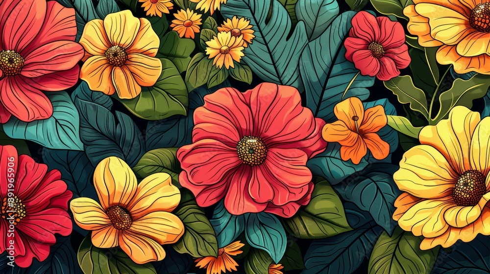 botanical doodles, vibrant flowers and foliage in a lively doodle style, offering a dynamic visual experience full of energy botanical doodles, vibrant flowers and foliage in a lively doodle style, offering a dynamic visual experience full of energy