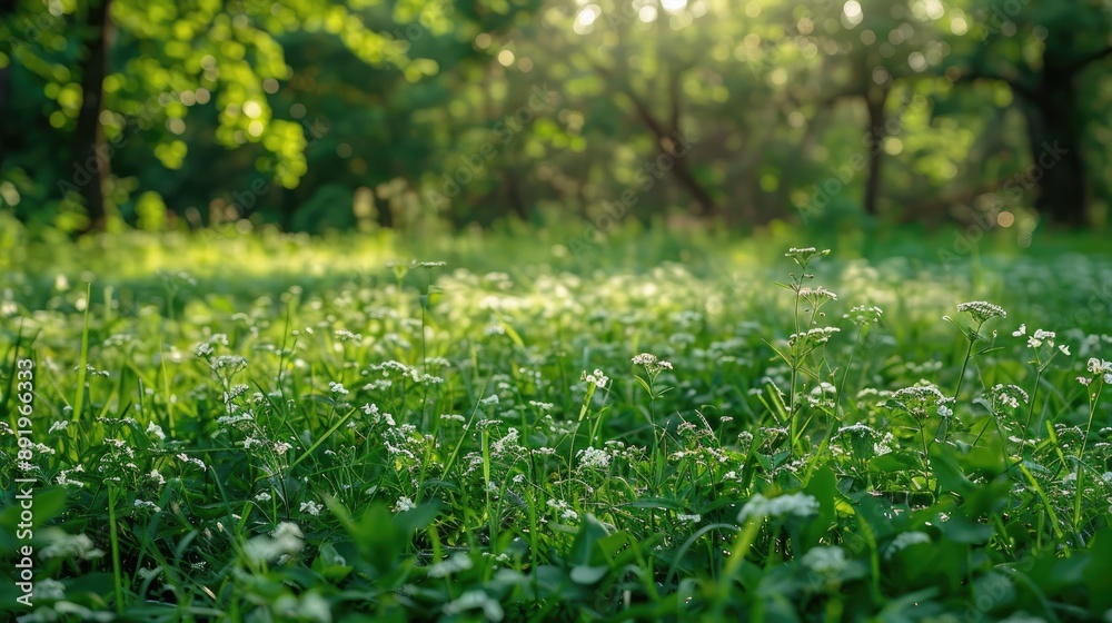 Fresh green plants in summer meadow with copy space