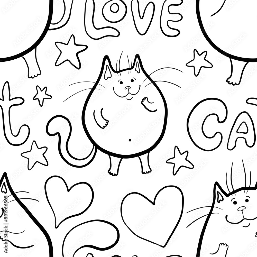 Fototapeta premium pattern with cats seamless background fabric fashion design print wrapping paper digital illustration art texture textile wallpaper apparel 
