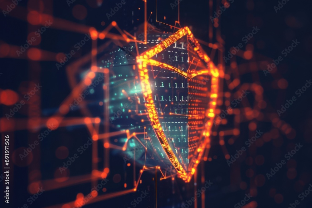 Obraz premium Digital Cybersecurity Shield with Binary Code 