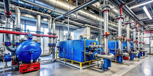 Modern industrial gas boiler room with heating gas boilers, pipelines, and valves, industrial, gas boiler, heating, room