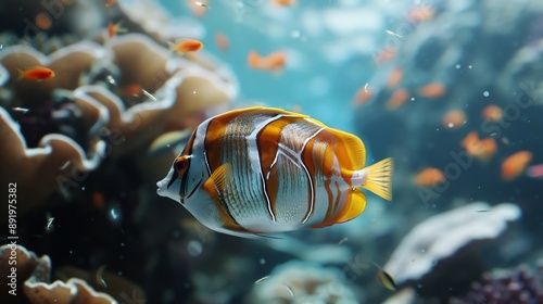 The Copperband butterflyfish (Chelmon rostratus) is beautiful in nature