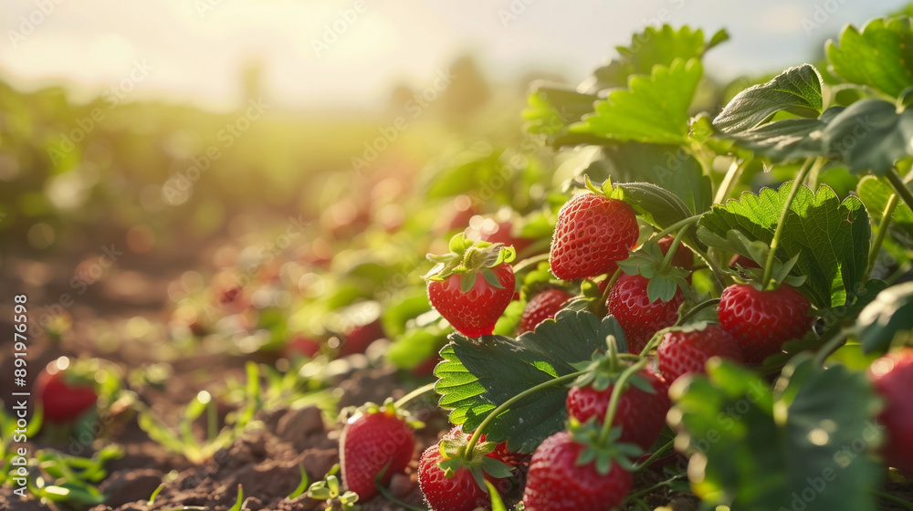 Obraz premium Close up strawberry and strawberry tree background