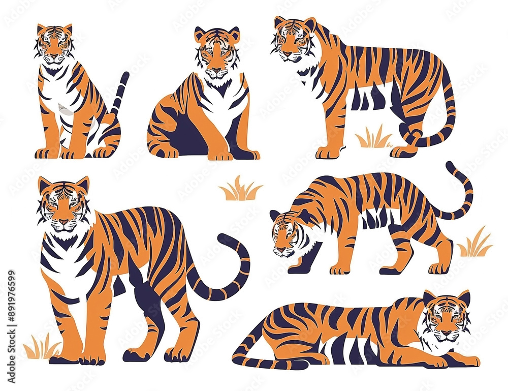 Illustration of Diverse Tiger Species - Bengal, Indo-Chinese, Amur, and More Illustration of Diverse Tiger Species - Bengal, Indo-Chinese, Amur, and More