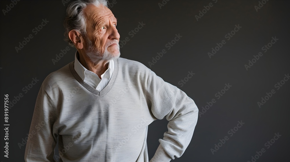 Obraz premium Elderly Man Contemplating Life Wisdom While Posing Thoughtful Introspective Expression
