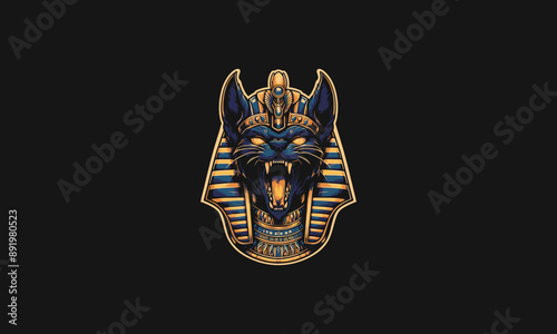 head cat roar wearing anubis hat vector logo design