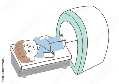 健康診断でMRI検査を受けている男性のイラスト