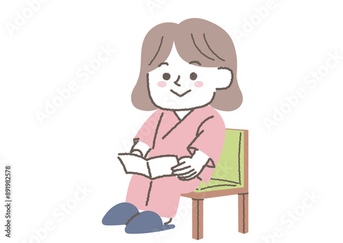 健康診断で待合で待っている女性のイラスト