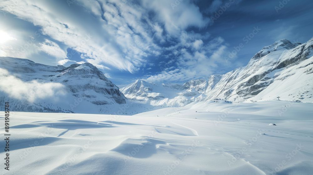Snow covered mountains in winter Snow covered mountains in winter