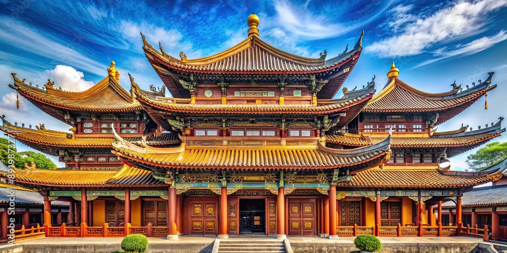 Obraz premium Traditional Chinese temple with ornate roof and intricate carvings, Chinese, architecture, temple, building, traditional