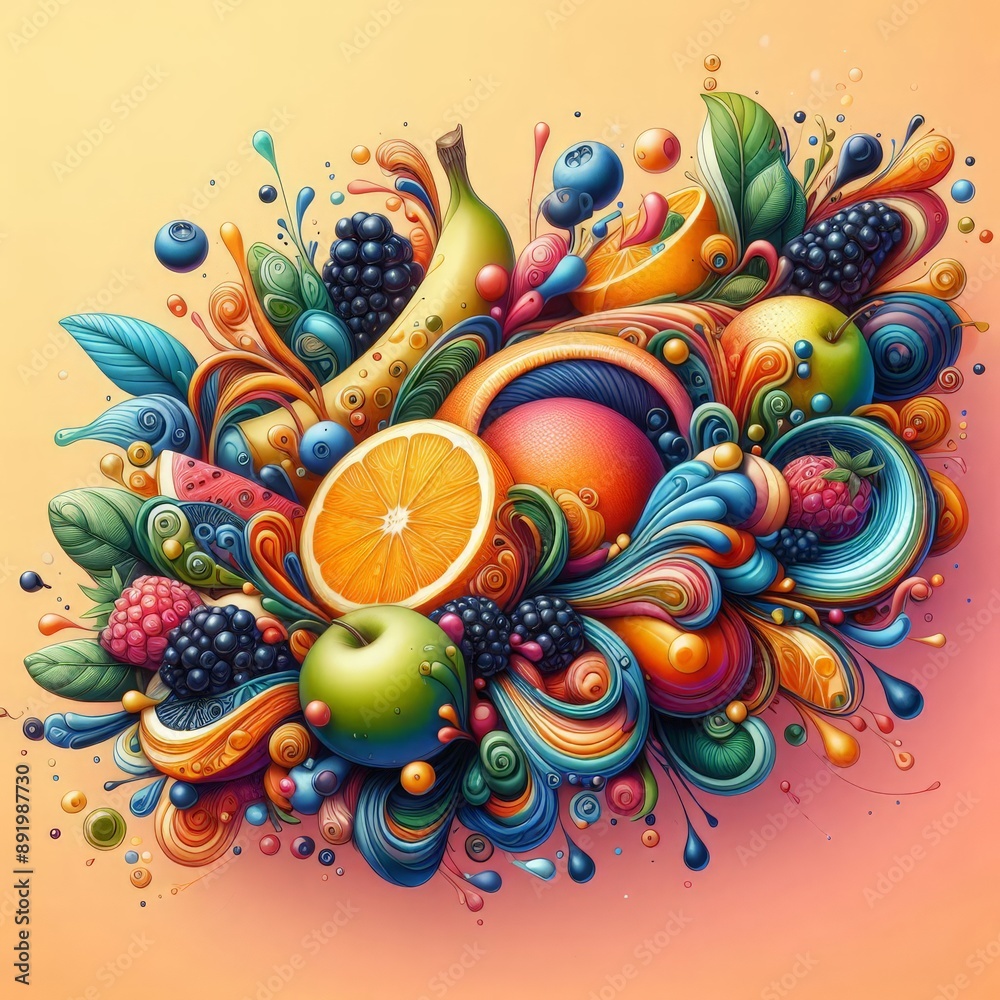 fluid art with healthy fruits fluid art with healthy fruits