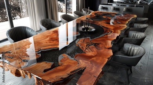 Luxury epoxy resin table in dining room,