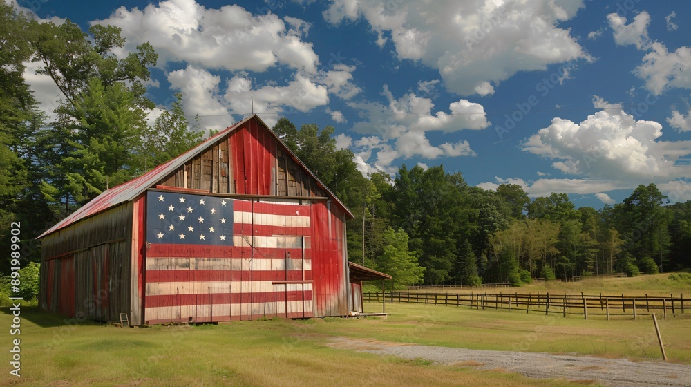 American flag painted on a barn in the countryside American flag painted on a barn in the countryside