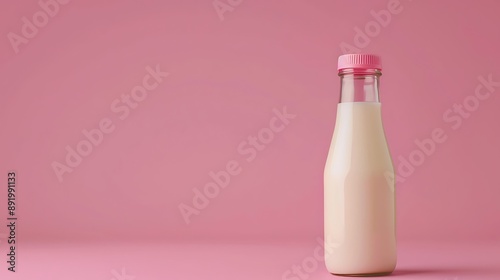 Bottle of milk for baby on pink background