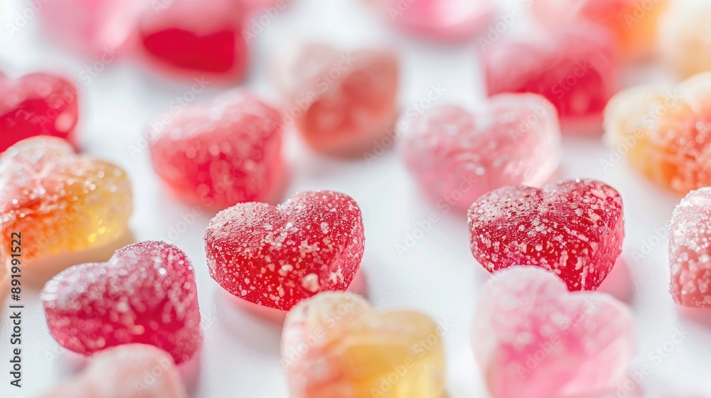 Close up of Valentine s candy hearts on a white backdrop Close up of Valentine s candy hearts on a white backdrop