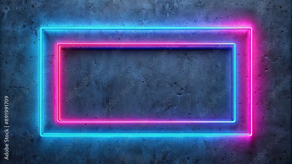 Abstract neon rectangle outlines in bright blue and pink on smooth concrete surface, minimalistic, abstract, bright, blue Abstract neon rectangle outlines in bright blue and pink on smooth concrete surface, minimalistic, abstract, bright, blue