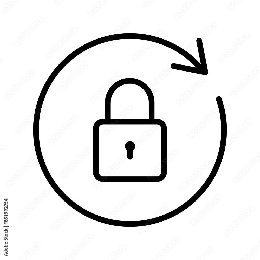 Black round lock reload line icon, simple secure key protection flat design vector pictogram, infographic vector for app logo web button banner ui ux interface elements isolated on white background Black round lock reload line icon, simple secure key protection flat design vector pictogram, infographic vector for app logo web button banner ui ux interface elements isolated on white background