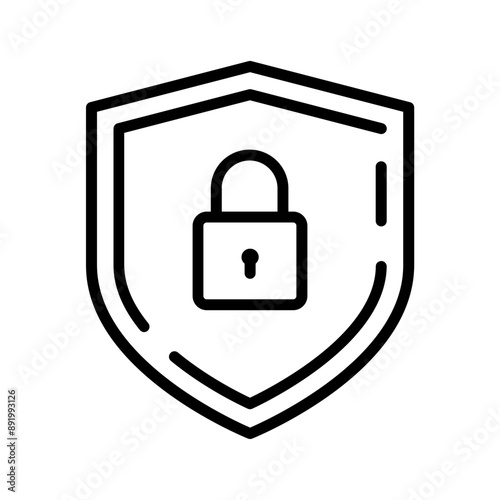 Black single security shield line icon, simple safety protection  keys flat design vector pictogram, infographic interface elements for app logo web button ui ux isolated on white background