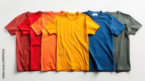 Assorted plain t shirts isolated on white background with space for logo photo