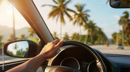 driving with beach view, driver point of view
