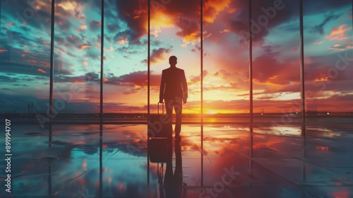 silhouette of Businessman with suitcase