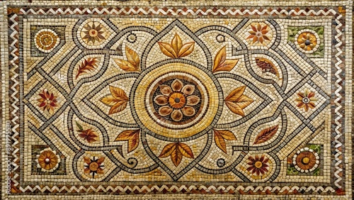 Antique Roman mosaic ornament with intricate tile background in vintage style, ornament, ancient, background, tile, mosaic