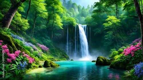 waterfall in tropical forest