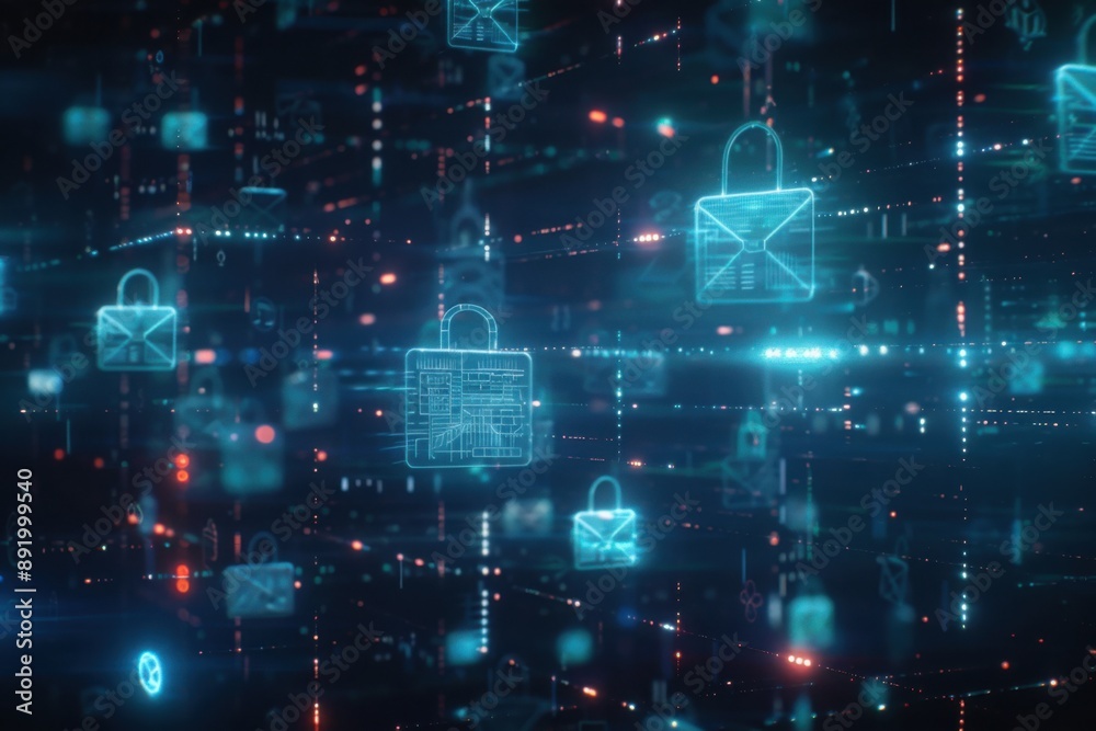 Obraz premium Futuristic Secure Email Network with Locks