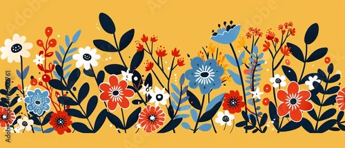 Panel kuchenny z motywem Stylized abstract flowers on solid background.