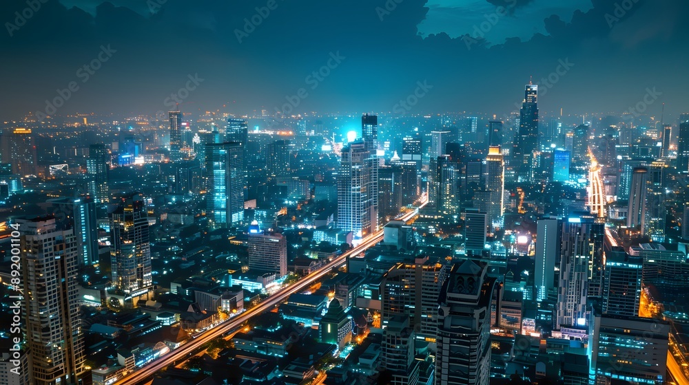 Obraz premium Smart network and Connection technology concept with Bangkok city. 