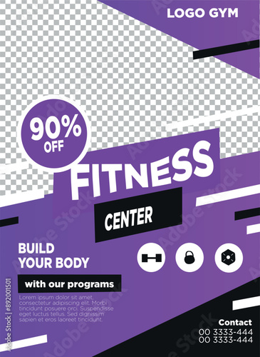 90 percent discount on gym membership, promotion announcement, flyer