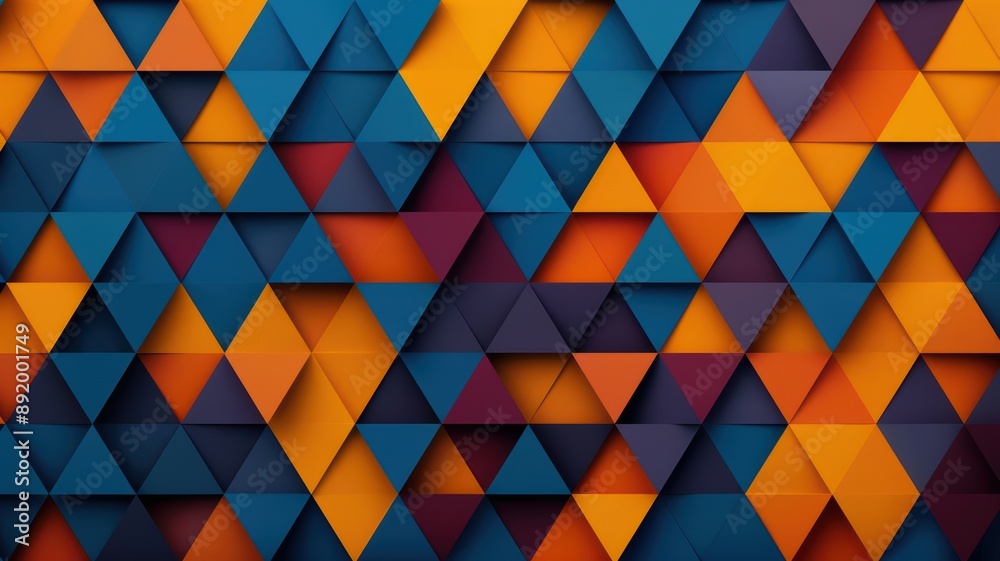 Colorful Geometric Abstract Background with Triangular Patterns in Blue, Orange, and Yellow Tones Colorful Geometric Abstract Background with Triangular Patterns in Blue, Orange, and Yellow Tones
