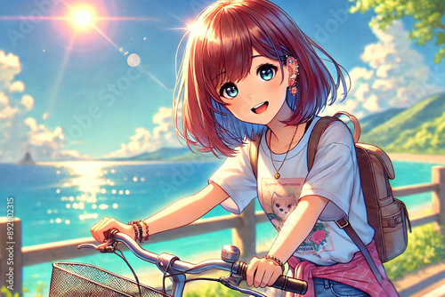 晴れの日を満喫するラフな格好の女の子｜Generative AI