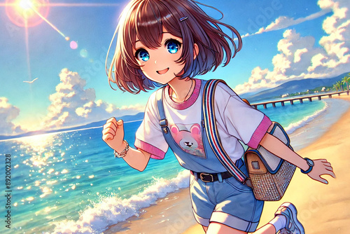 晴れの日を満喫するラフな格好の女の子｜Generative AI