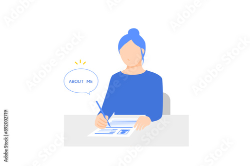 履歴書の作成をする女性のイラスト-就職活動の面接準備をする新卒生