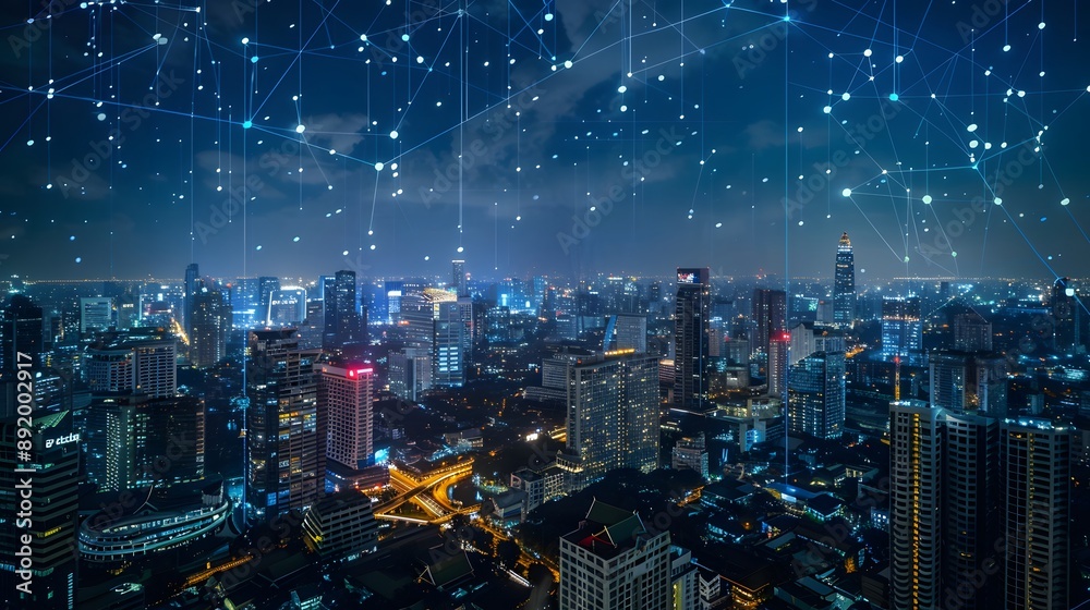 custom made wallpaper toronto digitalSmart network and Connection technology concept with Bangkok city.