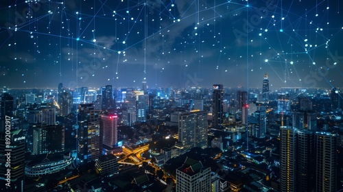 Wallpaper Mural Smart network and Connection technology concept with Bangkok city.  Torontodigital.ca