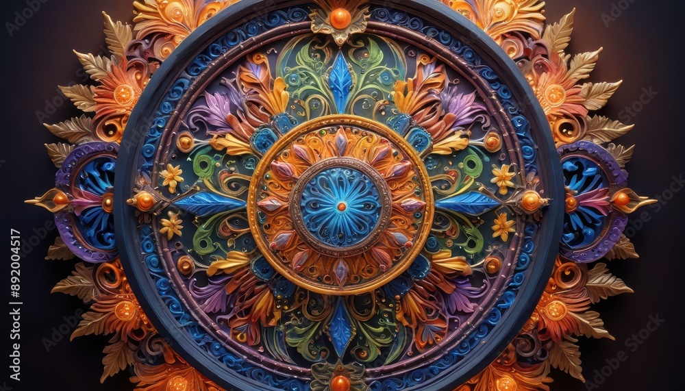 Fototapeta premium Ornate Circular Design with Floral Motifs.